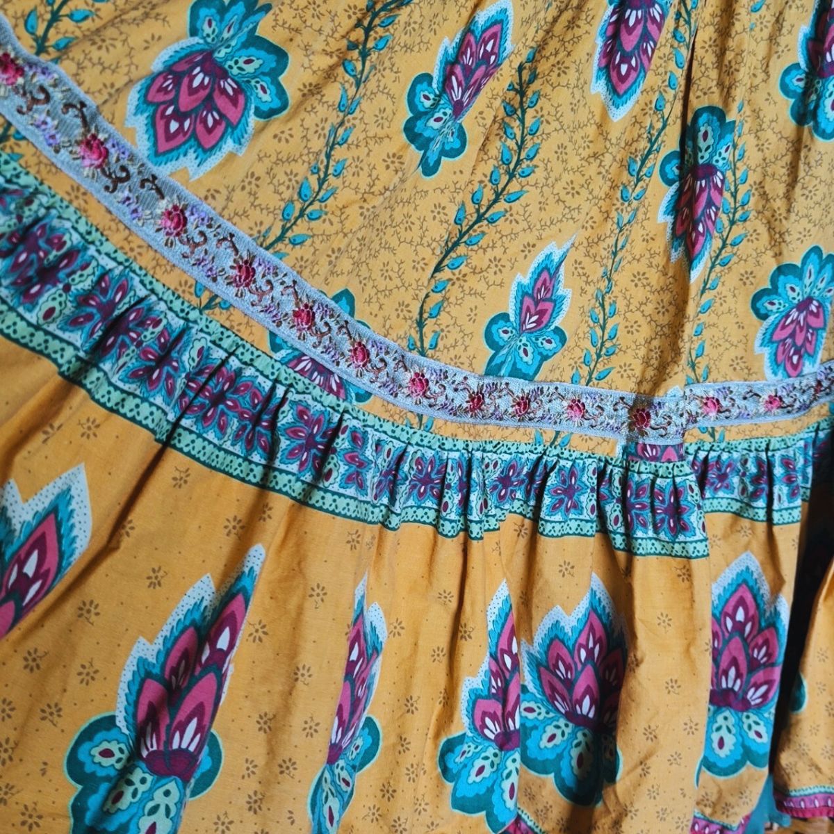Jupe à jupons en tissu provençal vintage Bleu Blanc Rouge