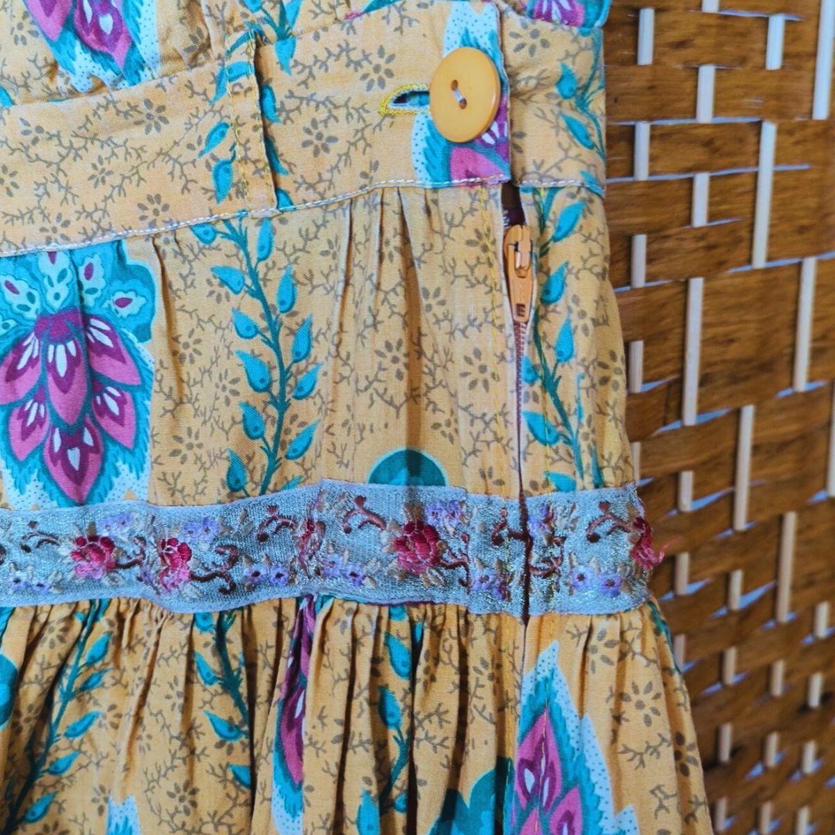 Jupe à jupons en tissu provençal vintage Bleu Blanc Rouge