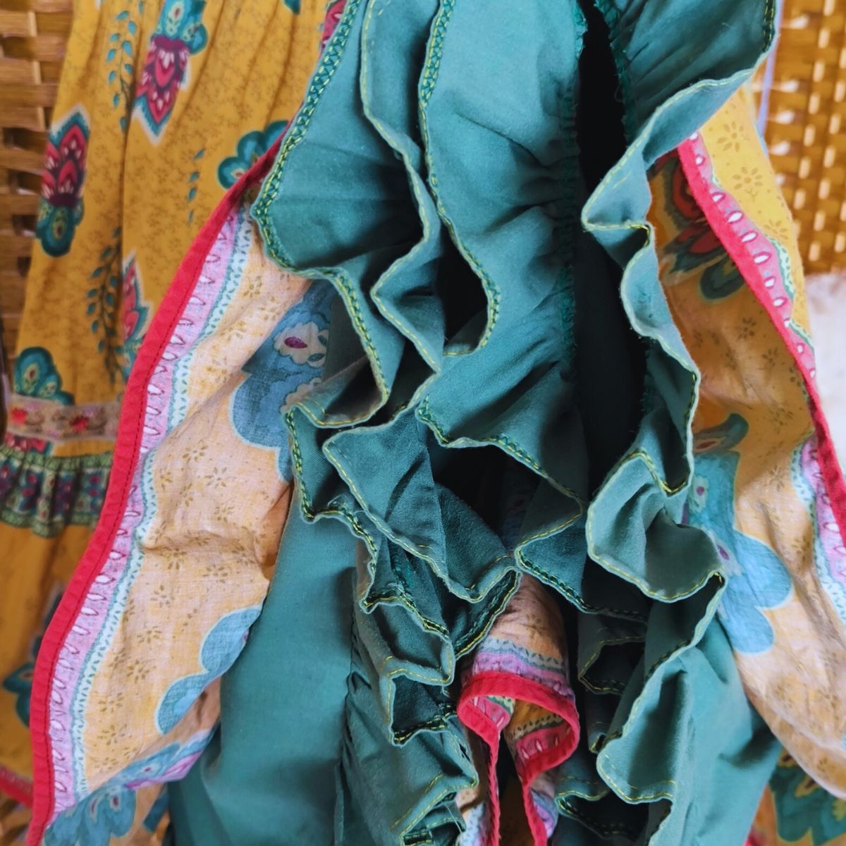 Jupe à jupons en tissu provençal vintage Bleu Blanc Rouge